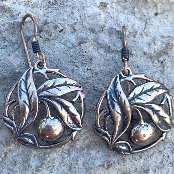 Sterling Designer Fruit Tree Earrings - Picture 1 of 4
